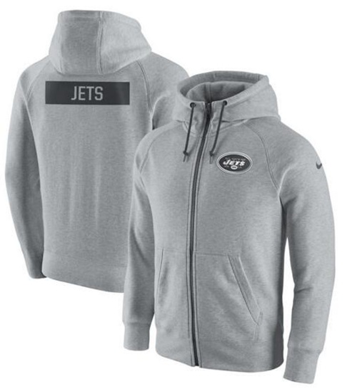 Men's New York Jets Nike Ash Gridiron Gray 2.0 Full-Zip Hoodie - Click Image to Close